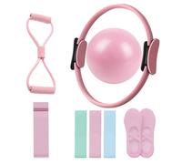 Pilates Ring Set, 14" Magic Circle, Long & Loop Resistance Bands, Soft Pilates Ball, Grip Socks,Puller, Home Workout Equipment for Women & Beginners to Tone, Flexibility & Core Strength (pink)