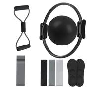 Pilates Ring Set, 14" Magic Circle, Long & Loop Resistance Bands, Soft Pilates Ball, Grip Socks,Puller, Home Workout Equipment for Women & Beginners to Tone, Flexibility & Core Strength (black)