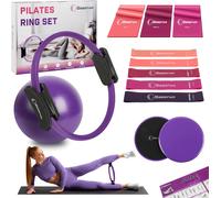 Pilates Ring Set Exercise Equipment With Exercise Bands Resistance Bands Set,Pilates Ball,Sliding Disks-Workout Equipment Home Gym Includes Complete Guide
