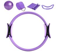 Pilates Ring Set | Kit de Pilate avec cercle magique | 3 sangles de résistance, mini boule, affiches d'entraînement, sac portable | Exercices centraux, remise en forme, entraînement de f
