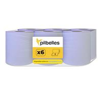 PILBELLES 6 Bobines Dévidage Central Essuie-Tout | Rouleaux Papier 2 Plis Bleu | 100 m/rouleau