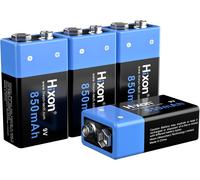 Pile 9V 850mAh Rechargeable Lithium-ION Batterie Haute Performance Piles pour Système Alarme Multimètre Détecteur de Fumée Microphone Appareils Numériques Télécommandes Universelles,Lot de 4