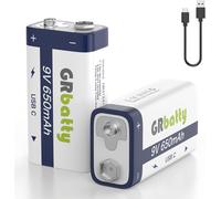 Pile 9V Rechargeable Lithium ION 650mAh, Pile 9V Rechargeable USB C avec Charge Rapide 800 Cycle Longue Durée Ultralife Pack de 2