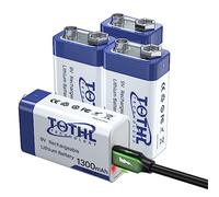 Pile 9V Rechargeable, TQTHL 1300 mAh Pile 9V Lithium USB C avec Chargeur Rapide pour détecteur de fumée, Alarme Incendie, Alarme et détecteur de fumée, multimètre - Lot de 4