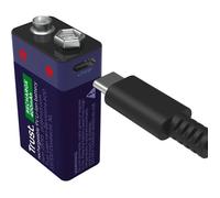 Pile 9V Rechargeable USB-C,Pile Carrée avec Port USB-C Intégré,Aucun Chargeur de Batterie Nécessaire,Charger Via Chargeur