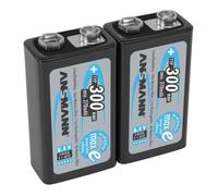ANSMANN Piles 6LR61 9V 300 mAh NiMH rechargeables (lot de 2) - Bloc alimentation 9V à faible autodécharge et haute capacité - Piles 9V idéales pour détecteur de fumée, jouets, radios, etc.