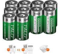 Pile au lithium de taille D, capacité 15000mWh, rechargeable, USB type C, 10 PCS Batterie