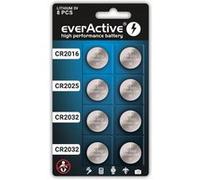 everActive Mix 2X CR2016 2X CR2025 4X CR2032 3V Pile Bouton Lithium Batterie la Plus puissante Batterie 10 Ans Durée de Vie 8 pièces -1 Carte Blister
