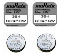 Pile montre SR621SW 364 MURATA (Sony) Oxyde d'Argent 1,55V V364 D364 SR621 SR60 capacité 18mAh lot de 2 piles, péremption éloignée