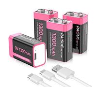 Piles 9V Rechargeables, 1300mAh Haute capacité Lithium-ION 9 Volt Piles carrées avec Port de Charge USB-C Rapide (Pack de 4)