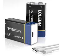 Piles 9V Rechargeables par USB, 1300mAh 9V Lithium Rechargeables Piles Li-ION 9 Volt Longue durée pour détecteurs de fumée, Microphones sans Fil, Lampes de Poche - Lot de 2