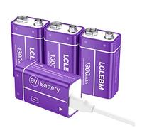 Piles 9V Rechargeables par USB LCLEBM, Piles Rechargeables 9V au Lithium 1300mAh Piles Li-ION 9V Longue durée pour Alarme de fumée, Microphones sans Fil, détecteurs de fumée, Lampes de Poche - 4PCS