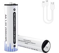 Piles AA USB Rechargeable 2500mWh: 1,5V Lithium Lot de 2 Piles adaptées aux appareils Photo numériques pour Le Sport et à l'extérieur
