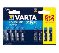Piles alcaline Varta - Pile Alcaline - AAA x 6 + 2 Gratuites - Long Life Power- High Energy (LR03) 2585