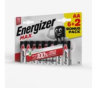 Piles alcalines aa/lr06 max, 6 + 2 offertes Sans taille.