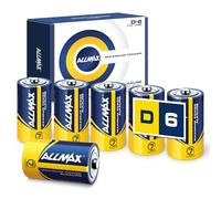 Piles Alcalines Allmax D Mono (LR20) à Puissance maximale (6 pièces) - Durée de Vie Ultra Longue : 7 Ans, étanche, adaptée aux appareils - alimentée par la Technologie EnergyCircle (1,5 Volt).