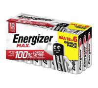 Piles alcalines - Energizer - Max AAA - Lot de 18 + 6 - Durabilité 10 ans - Sans fuites