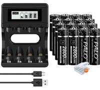 Piles au lithium rechargeables AA, chargeur USB, capacité 2800mWh, chargeur et 16AA