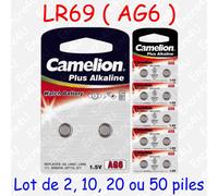 Camelion Piles bouton AG6/LR69/LR921/371/370/171 – alcalines 1,5 V – 10 pièces