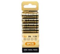Piles Carbone-Zinc R6 1,5 V dans Un Paquet Pratique de 8 pièces, parfaites pour Divers appareils tels Que Les télécommandes et Les Jouets. Puissance fiable pour Votre Quotidien.