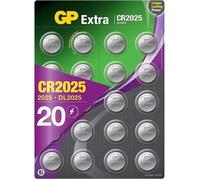Piles CR2025 - Lot de 20 Piles | GP Extra | Batteries CR 2025 Lithium 3v - Longue durée et Haute Performance pour clés de voiture