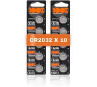 Piles CR2032 - Lot de 10 | 100% PeakPower | Bouton Lithium CR 2032 3V- Haute Performance