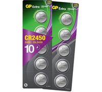 Piles CR2450 - Lot de 10 Piles | GP Extra | Batteries Bouton 2450 Lithium 3V - Longue durée