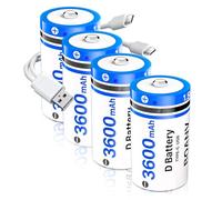 Piles D Rechargeable Lithium,3600mAh BOANV D Batterie Rechargeable avec Câble de Charge USB-C Pile de Remplacement pour Lampe de Poche - Lot de 4