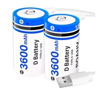 Piles D Rechargeable Lithium,3600mAh BOANV D Batterie Rechargeable avec Câble de Charge USB-C Pile de Remplacement pour Lampe de Poche (Lot de 2)