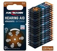 ANSMANN Piles auditives 312 (Lot de 120) - Piles Bouton pour Aides auditives P312 ZL3 PR41 - Piles Plates pour appareils auditifs, amplificateurs sonores - Marron