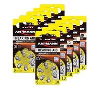 ANSMANN Piles auditives 10 (60 pièces) - Piles bouton type 10 P10 ZL4 PR70 pour aides auditives - Piles plates pour appareils auditifs, amplificateurs sonores, prothèses auditives - Jaune