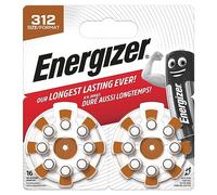Piles pour Prothèses Auditives Energizer, Taille 312, Languette Marrone (Pack de 16)