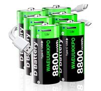 Piles Rechargeable Type D, 8800mWh Haute Capacité au Lithium D cellules avec de Charge USB-C,1,5V D Taille Cellule de Rechargeables la Batterie (Lot de 6)