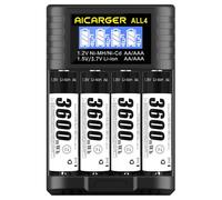 Piles Rechargeables AA Lithium 1,5V 3600mWh, Paquet de 4 Piles AA Rechargeables avec LCD Chargeur,1200 Cycles de Haute capacité