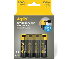 Piles rechargeables Aqiila AA USB-C 1,5 V 2000 mAh Li-Ion (x4)