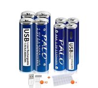 Piles rechargeables, haute capacité, charge USB, 4AA 4AAA