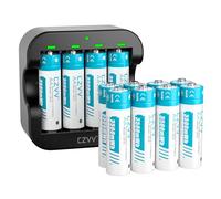Piles Rechargeables Lithium AA 1,5V - Chargeur avec 12 Pack Accu Haute Capacité 3500mWh - Recharge Rapide 2H - Longue Durée 10 Ans, 1300 Cycles, Sortie Constante, Aux Souris, Claviers, Manettes de Jeu