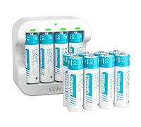Piles Rechargeables Lithium AA 1,5V - Chargeur avec 12 Pack Accu Haute Capacité 3500mWh - Recharge Rapide 2H - Longue Durée 10 Ans, 1300 Cycles, Sortie Constante, Aux Souris, Claviers, Manettes de Jeu