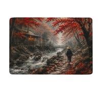 Pilgrim on a Stone Path in Autumn Forest Tapis à Poils Courts 150 x 100 cm | Décoration saisonnière avec tapis intérieur doux, avec impression par transfert thermique; pour chambre et salon