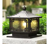Pilier de patio moderne lumières carré en verre luminaire extérieur étanche support de jetée lampe de poteau vintage E27 base classique lanterne de jardin villa cour clôture paysage Bo 50CM