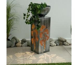 Pilier décoratif avec pot de fleurs et éclairage Lampe de colonne solaire, poteau de jardinière d'extérieur avec bol en métal, effet lumineux, 1x LED blanc chaud, H 59 cm, jardin