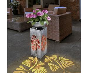 Pilier décoratif avec pot de fleurs et éclairage Lampe de colonne solaire, poteau de jardinière d'extérieur avec bol en métal, effet lumineux, 1x LED blanc chaud, H 59 cm, jardin