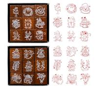 Pilikoll 18 Pièces Noël Motif Bois Tampons Ensemble de Tampons de Noël tampons en bois pour Noël Noël Tampon en Caoutchouc bois Père noël tampon enBois pour noël Anniversaire Nouvel An