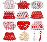 Pilikoll 40 Pcs Ornements Suspendus en Bois de Noël avec Corde Embellissement Décoration de Noël en Bois Rouge et Blanc Suspendue Ornements d'arbre denoël pour DIY Artisanat Décoration denoël