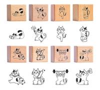 Pilikoll Lot de 8 tampons à modeler en bois de chat - Pour le bricolage, le bricolage, le scrapbooking, les bullet journaux, la fabrication de cartes, l'artisanat