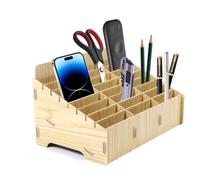 Pilipane Boîte de rangement pour téléphone portable à 24 compartiments, Boîte de stockage de gestion des téléphones mobiles en bois, adapté aux salles de classe, aux salles de conférence, etc