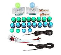 Pilipane Boutons de jeu d' éclairés par LED, 2 joysticks, 2 encodeurs USB, kit de pièces de jeu pour jeu PC d', projet de bricolage, plastique, métal, bleu, vert, 30 mm, 24 mm, 900 g