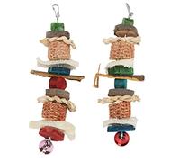 Pilipane Jouet à mâcher pour Oiseaux, Cage à perroquets Suspendue en Toute sécurité, Jouet à Mordre pour Oiseaux de Petite à Moyenne Taille, Fait d'épis de maïs, bûches de luffa, Feuilles (Tapez B)