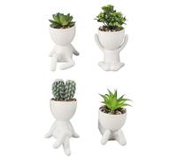 Pilipane Planteur Succulent Artificiel Pot Mignon en Plastique en céramique de Forme Humaine Faux Succulents avec Pots pour décoration de Bureau à Domicile 4pcs Ensemble