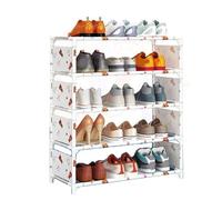 Pilipane Rack à Chaussures 5 Niveaux Tiers Sturdy Metal Pipes Cartoon Bear Matchs Easy Assembly Shoe Organizer pour la Porte Famille Family Iron Material 60 x 25 x 68 cm